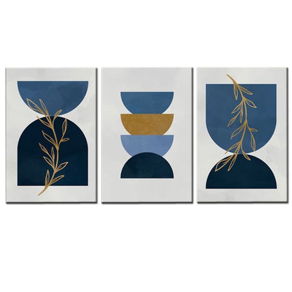 Canvas-Art-3 Pieces Navy Blue Modern Boho Abstract Wall Art