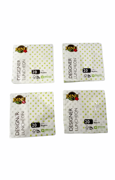 Dinu - 3 Ply Printed Serviettes -20 X 4 Pack -Polka Dot Purple
