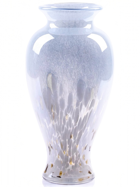 Large Handcrafted White, Blue and Grey Glass Vase with Gold Specks - 30cm
