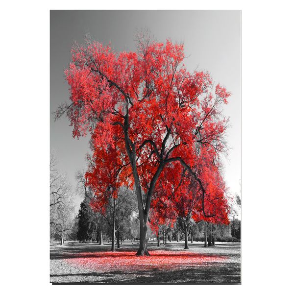Tree Leaves Grey, Red Cotton Canvas cm Home Decor Wall Art