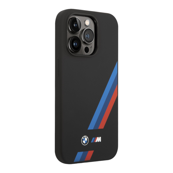 BMW Silicone Case with Slanted Stripes For iPhone 14 Pro Max - Black