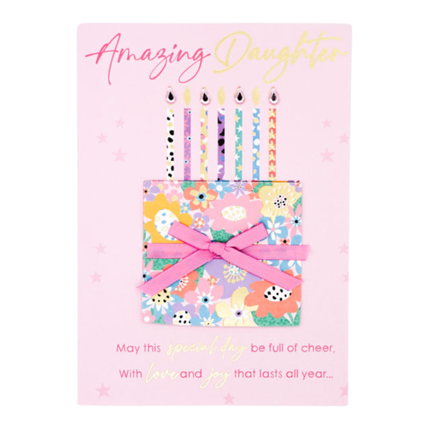 Birthday Card - "Amazing Daughter" - Floral cake with candles