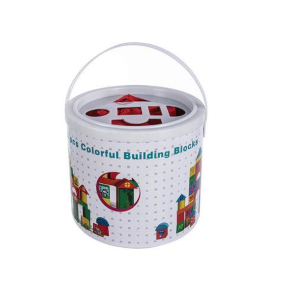 Wooden Building Blocks in Shape Sorter Container