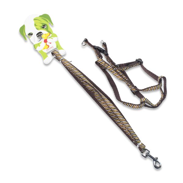 LVLong - Pet Accessories - Leash &amp; Harness Set - Brown - Stripes