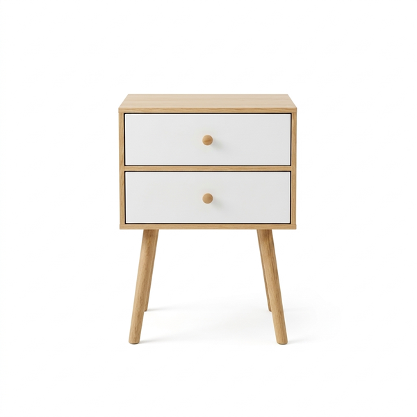 2 Drawer Bedside Table - Modern Wooden Nightstand-White