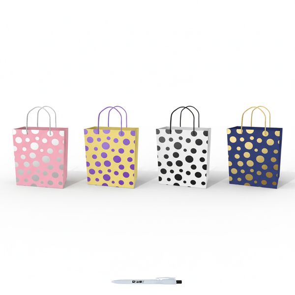 4Pcs Small Stylish Polka Dot Gift Bags - Any Event In 4 Colors + ReVibe Pen