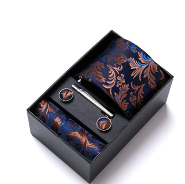 IPSTYLE Men Necktie Box Striped Tie Hanky Cufflink Tie Clip Set