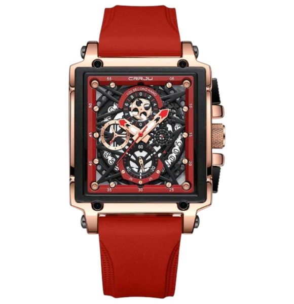 CRRJU - Chronographic Quartz Watch With Multi-Function Square Dial - Red