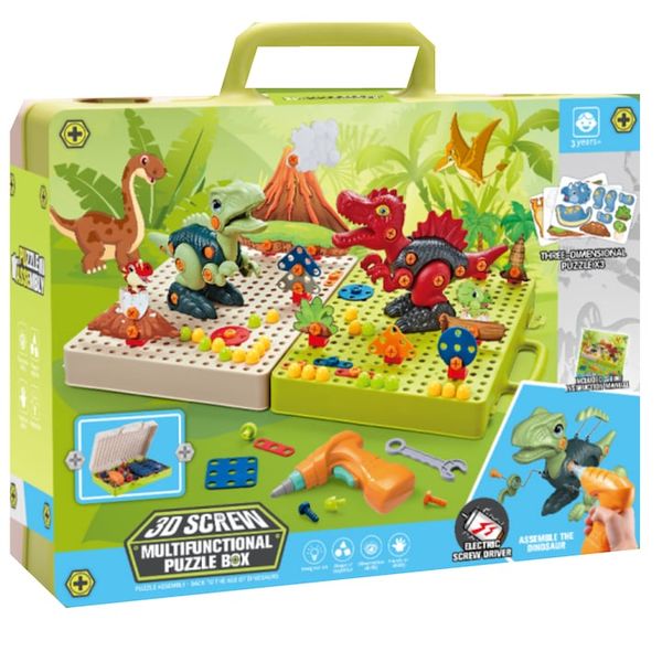 Montessori Educational Toy With Electric Drill, 262 Pieces, With Dinosaurs
