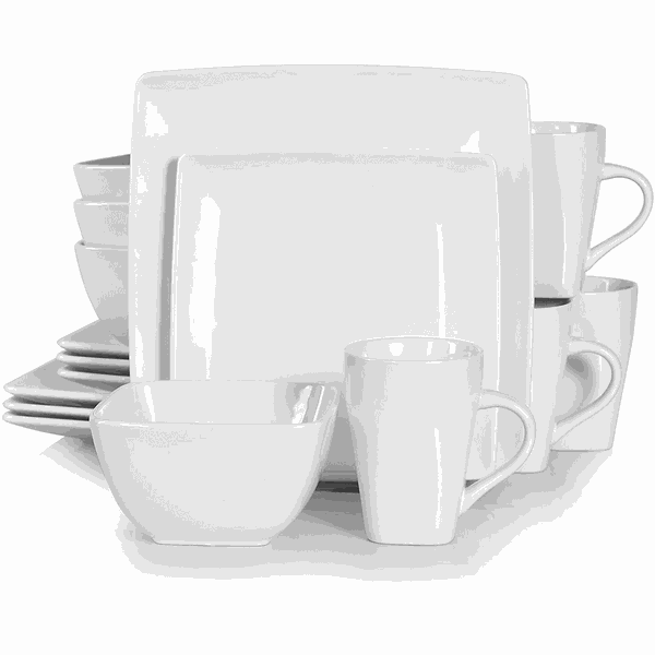 Square Ceramic Dinner Set - White - 16 Pieces