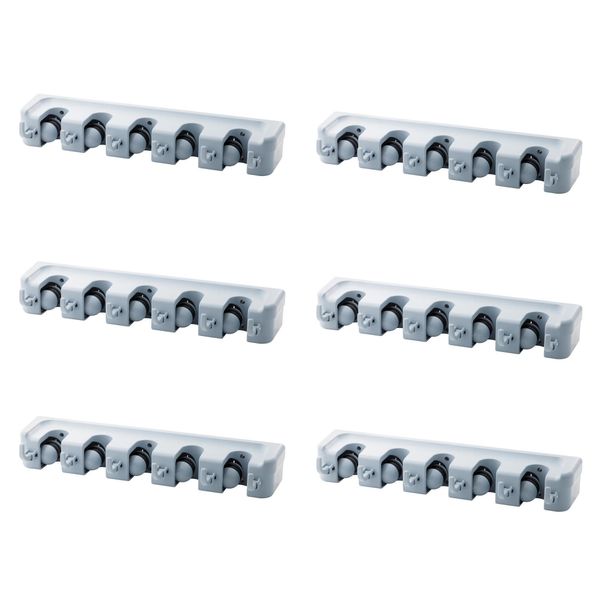 6 Pcs Of Wall-Mount Mop And Broom Holder Tool Organizer With 6 Hooks - Grey