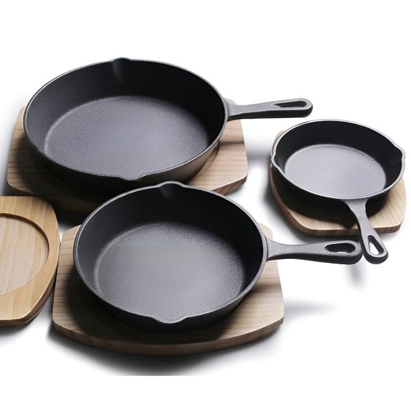 3 Piece Cast Iron Skillet Frying Pans Set for Kitchen &amp; Grill - Black