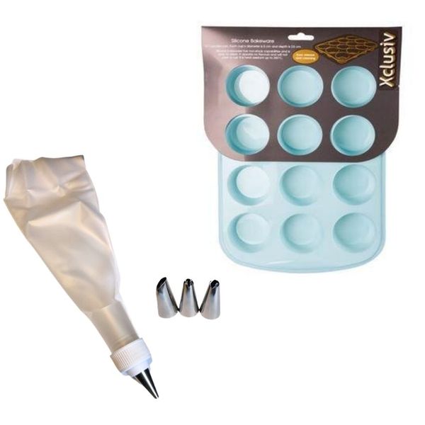 Silicone Cupcake Mould - 12 Cups with Hillhouse Icing Set with 3 Nozzles
