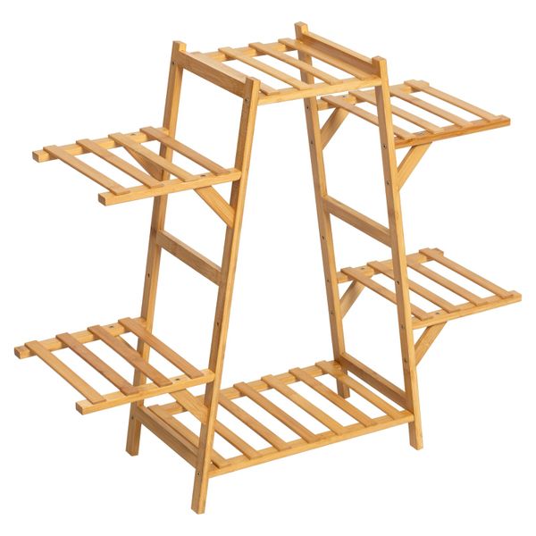 6 Tiers ECO Bamboo Wood Plant Pot Stand ,Indoor Plant Shelf,Brown/Green