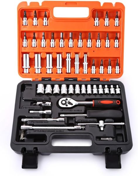 46-Piece Socket Wrench Tool Auto Repair 1/4 Ratchet Wrench Set Home Repair