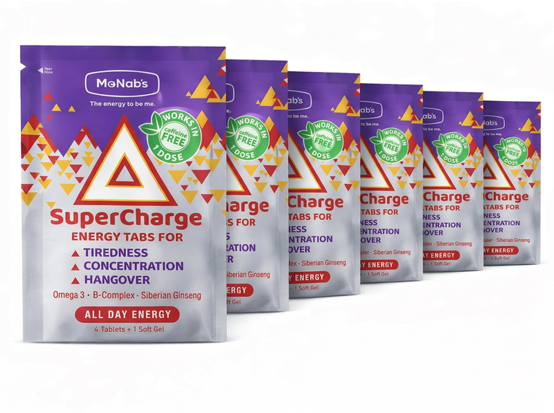 6 Pack | Supercharge Energy | Tiredness, Concentration, Hangover | McNab's