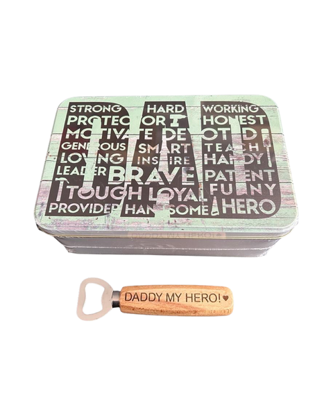 Braai Tin &amp; Bottle Opener - Encouraging Dad Quote