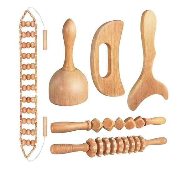 6Piece 10-in-1 Wood Therapy Massage Tools Set Gua Sha Wooden Body Massager