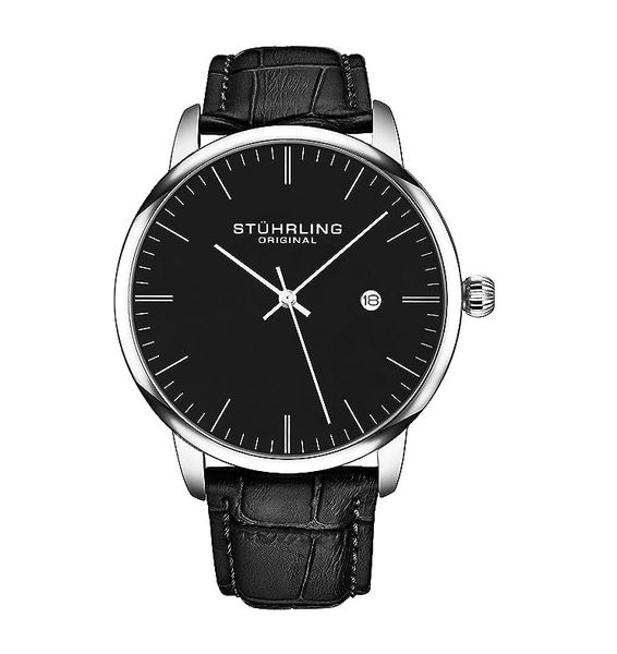 Stuhrling Original Men's Black Watch with Calfskin Leather Strap - 3997.2