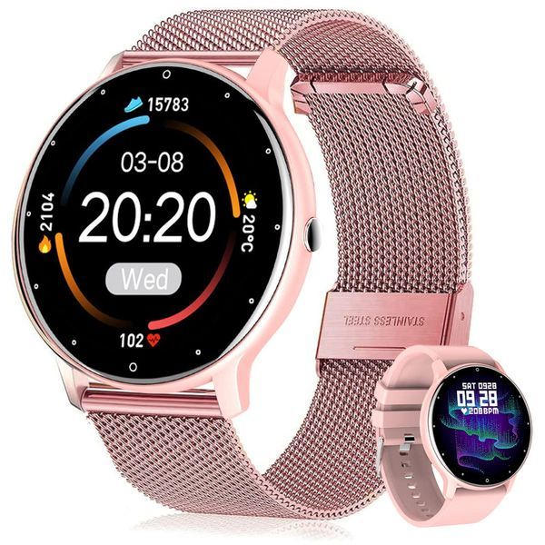 HAMASTON Smart Watch for Women Magnetic Stainless Steel Pink