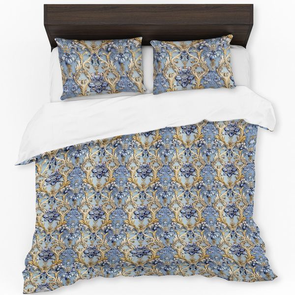 Victorian Blue And Grey Duvet Cover Set