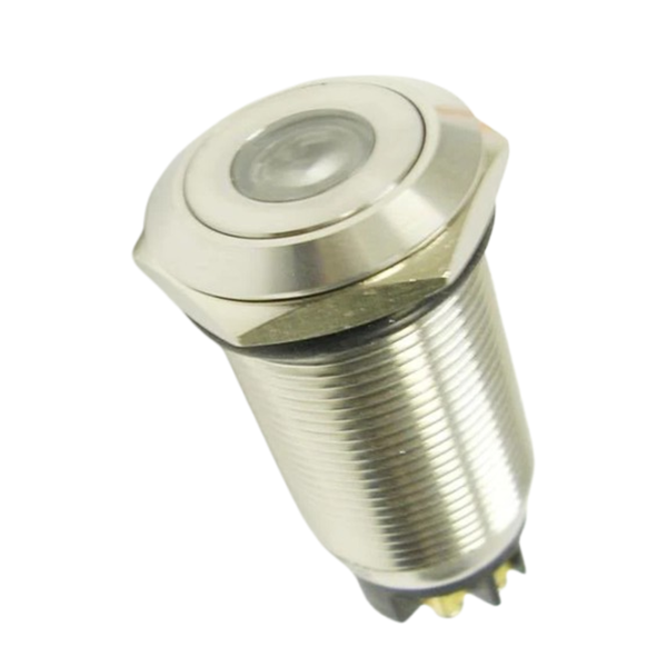 AVP19FWL3SDR12 - 19mm Latching Switch, Red Dot LED 12V, IP65