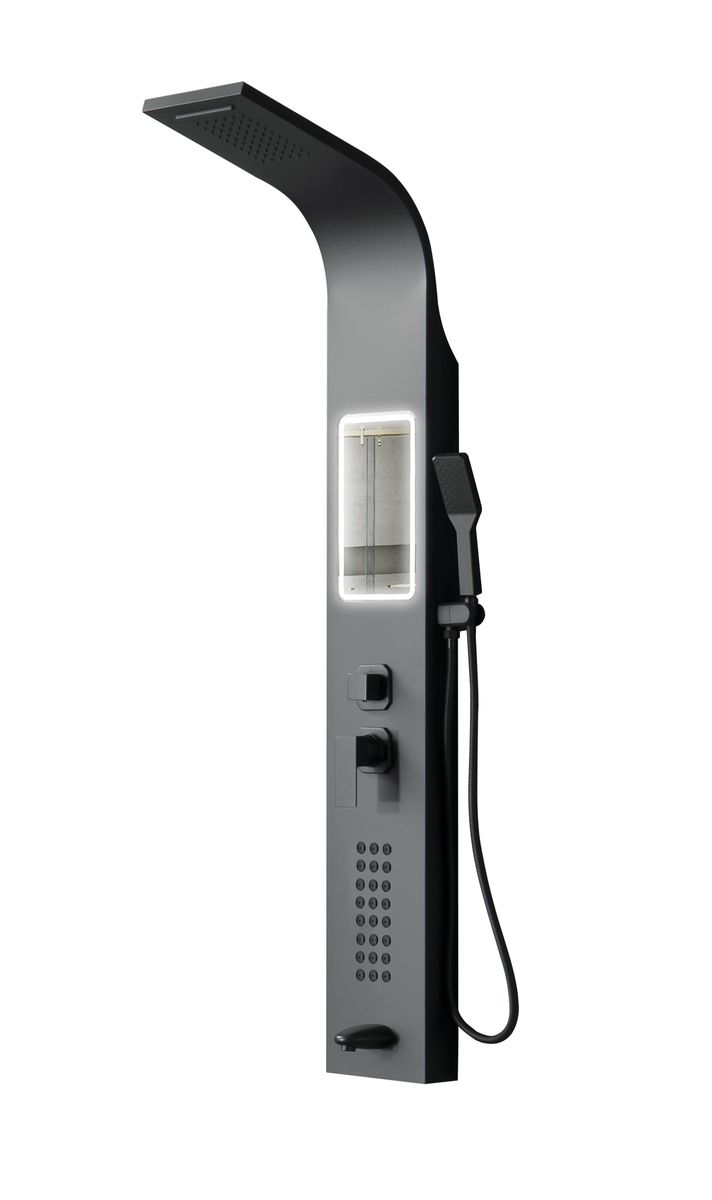 Matte Black 6 Functions Shower Column/Panel With LED Mirror - 5501M Black