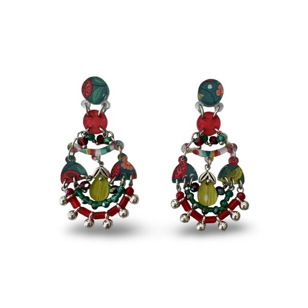 Lilly K Designs Red, Chartreuse &amp; Emerald 54209 Drop &amp; Dangle Earrings