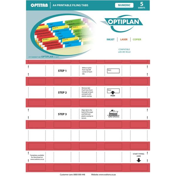 Optiplan Opti Tabs Numeric A4 40up (Pack 200) White x 2