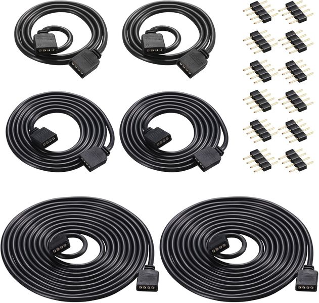 6 Pieces 4 Pin RGB Extension Cable LED Strip Connector Cord Wire Cables Kit
