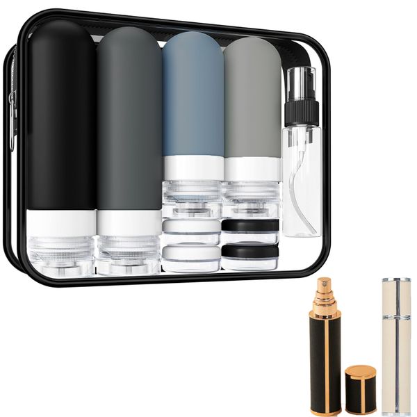 18PC Silicone Travel Bottles Set,Silicone Toiletries Travel Containers Bag