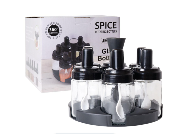 Rotating Spice Storage Glass Bottles