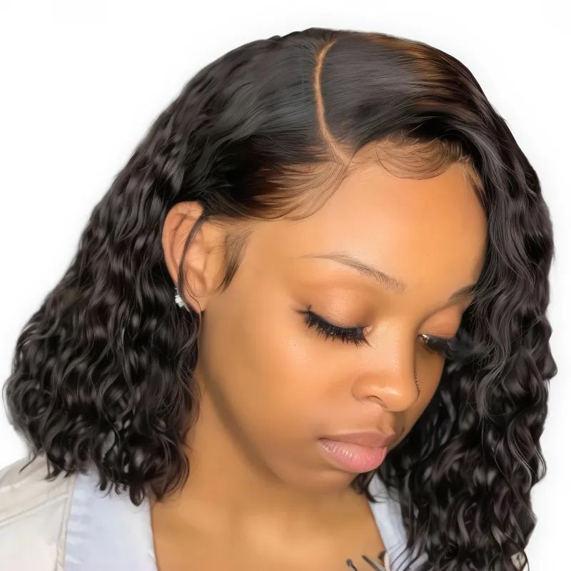 Geebuy 12" Brazilian Hair Glueless Wear&Go Wig13x4 Lace Front Curly Bob Wig