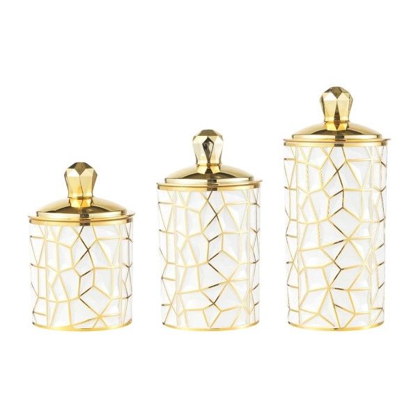3-Piece Airtight Storage Jar Set - White and gold