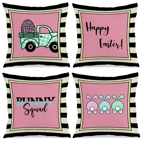 Set of 4 Striped Easter Home Decor Pillowcase, 45x45cm Cushion Covers