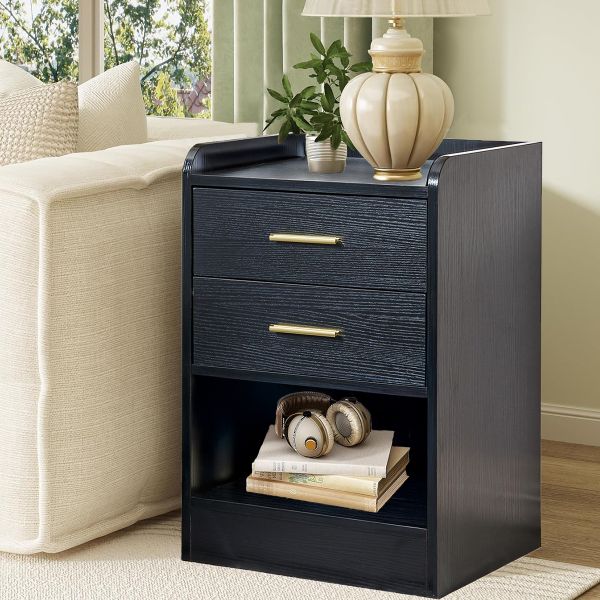 Bedside Table Side End Table 2 Drawer Nightstand Pedestal Cabinet