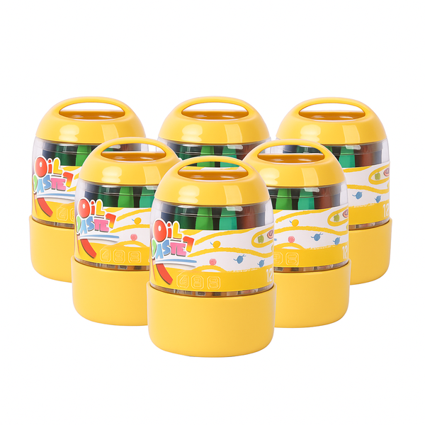12-Color Oil Pastel Set - Portable Yellow Storage Tin 6 x Tins
