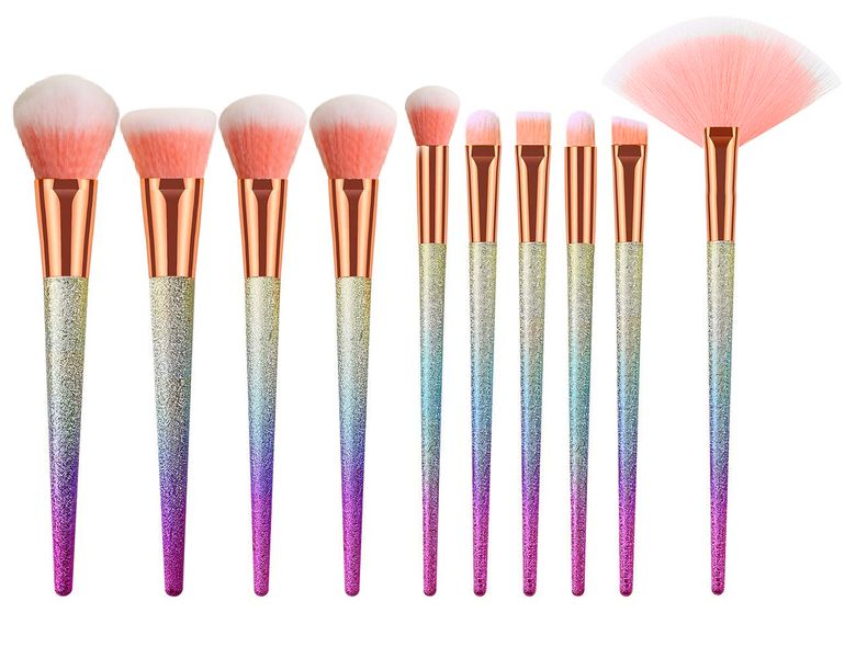 Glittery 10 Piece Stylish Makeup Brush Cosmetic Set