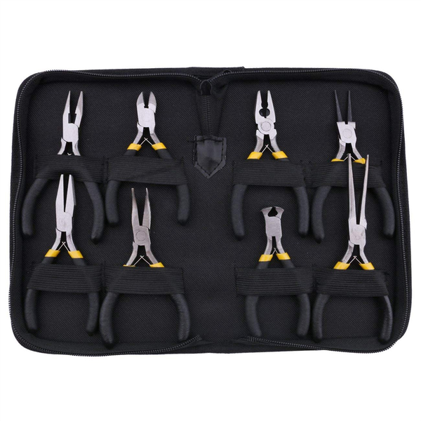 8PCs Mini Pliers Set, Long Nose with Teeth, Flat Jaw, Round Curve Needle Di