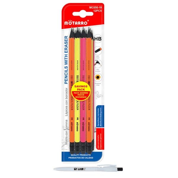 12Pcs Vibrant Colored Wood HB Pencils With Back Erasers Set With ReVibe Pen