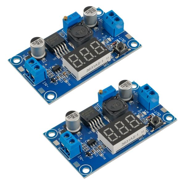2 Pieces Adjustable LM2596 Buck Converter with Voltmeter Display Buck Module