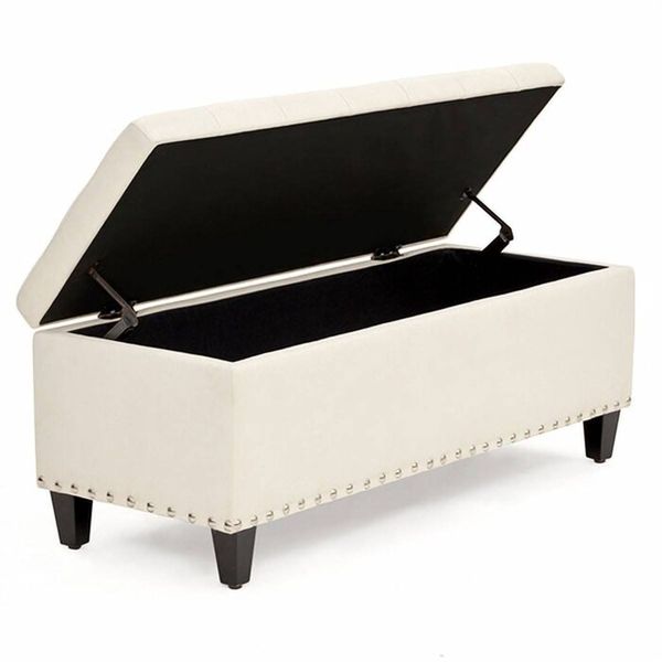 Katz Vintage Upholstered Storage Ottoman In Crea image