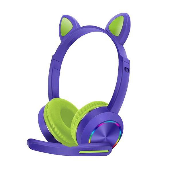 DW Cat Ear Headset With RGB Light Wireless Headphone with Microphone RED