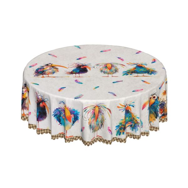 Whimsical Colorful Birds Tablecloth for Fun Home Dining &amp; Kids' Parties