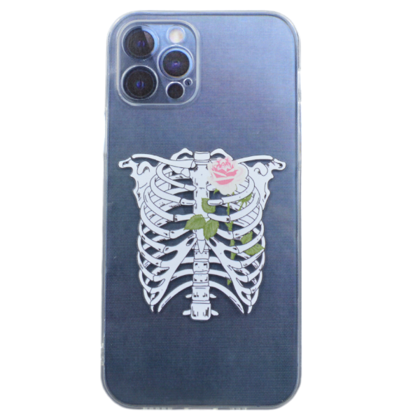 Ribcage And Rose Print Phone Case Compatible with iPhone 12 Pro - Transparent