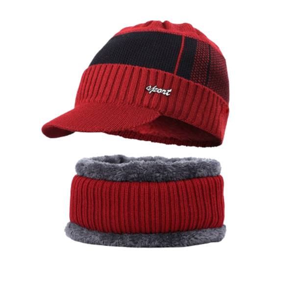 Lunae - Red Winter Skully Beanie Cap with Visor