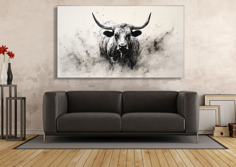 Canvas Wall Art - Bull Inkblot Impression - HC1188