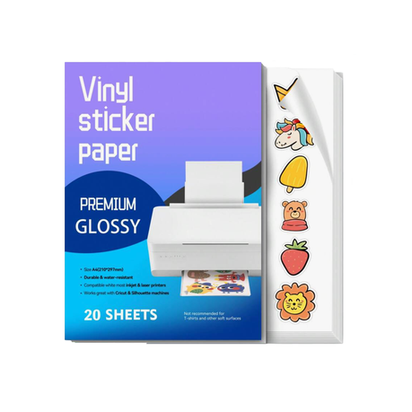 Printable Vinyl Sticker Paper Premium GLOSSY White A4 (20 sheets) Image