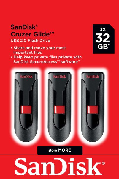SanDisk Cruzer Glide USB Flash Drive 32GB 3 Pack