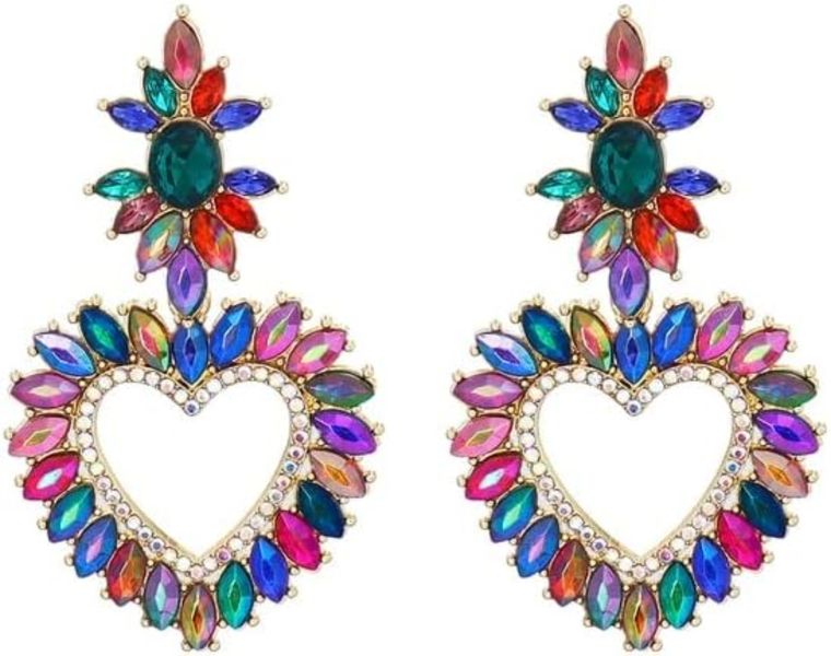 Temperament Multicolor Crystal Rhinestone Heart Geometric Dangle Earrings